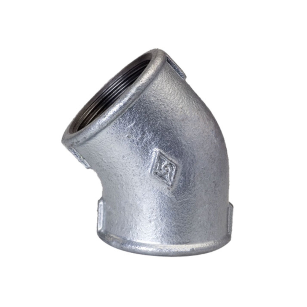 خرید زانو ۴۵ درجه گالوانیزه دنده ای چدن چکش خوار مک ساخت چین