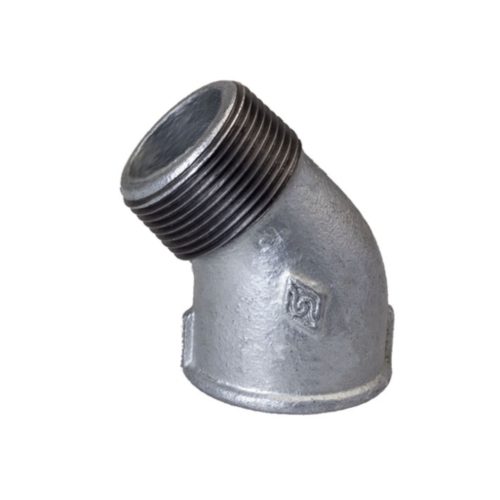 mech galvanized 45 degree elbow 92 malleable iron pipe fittings خرید چپقی ۴۵ درجه گالوانیزه دنده ای چدن چکش خوار مک ساخت چین