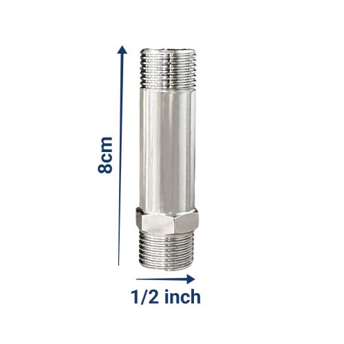 Steel long nipple 8cm نیپل ثابت فولادی آبکاری کروم آچارخور ۱/۲ اینچ PMK ارتفاع ۸ سانت ساخت چین
