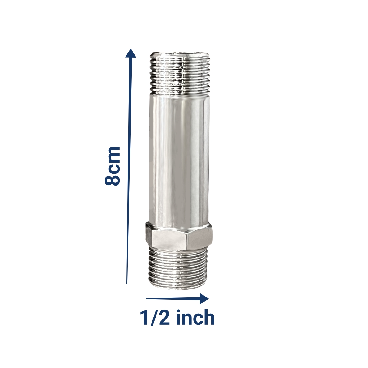 نیپل ثابت فولادی آبکاری کروم آچارخور ۱/۲ اینچ PMK ارتفاع ۸ سانت ساخت چین